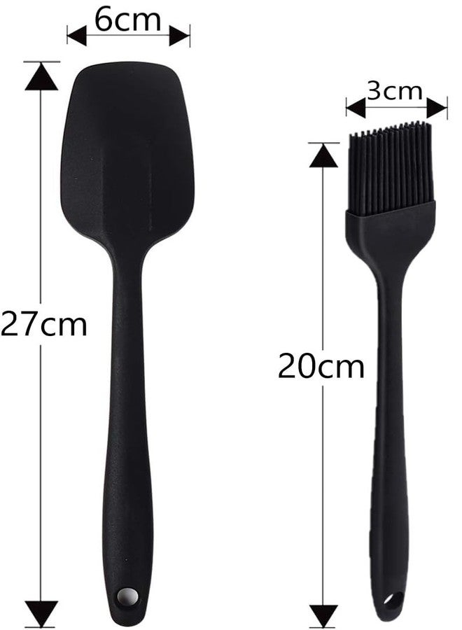 Ramkuwar Silicone Spatula & Brush Set Food Grade Rubber Spatula Baking Brush Non-Stick Safe Kitchen Utensils for Cooking (Black, 2 Piece) - Image 2